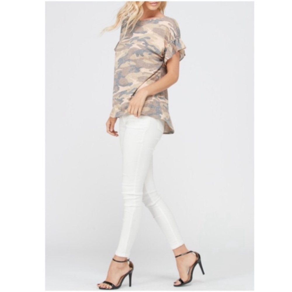 New Camouflage Ruffle Accent Short Sleeve Top - Picture 3 of 3